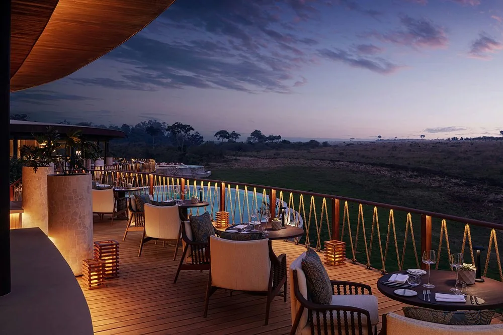 Lodge restaurant deck at dusk