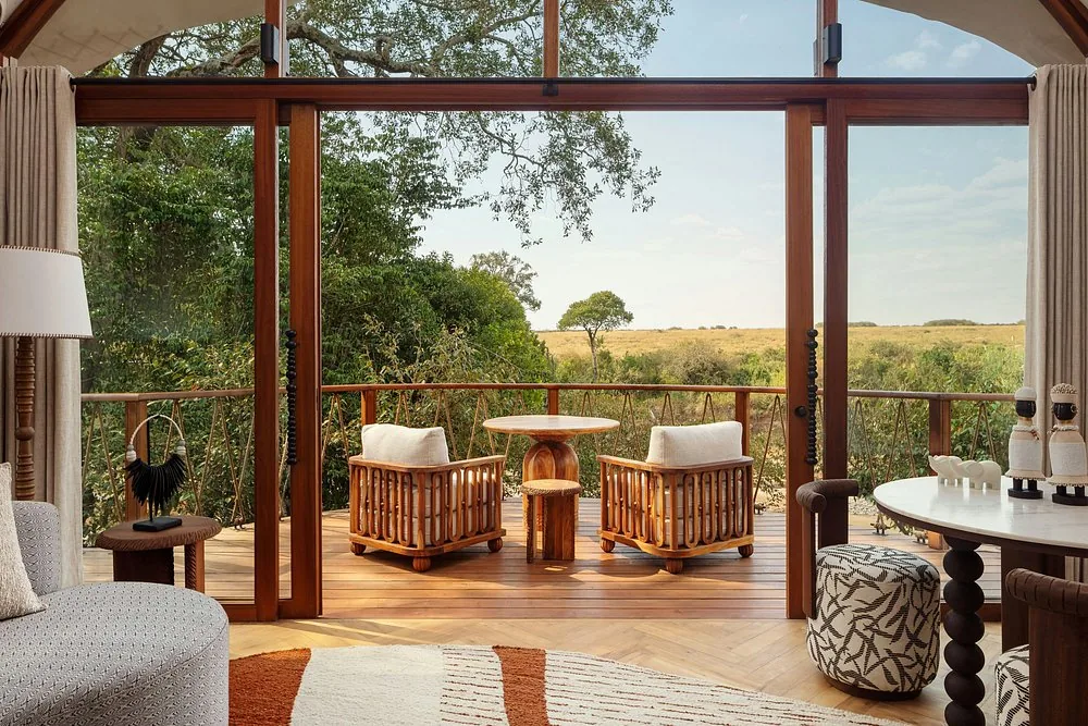 Lodge suite living area opening onto a deck