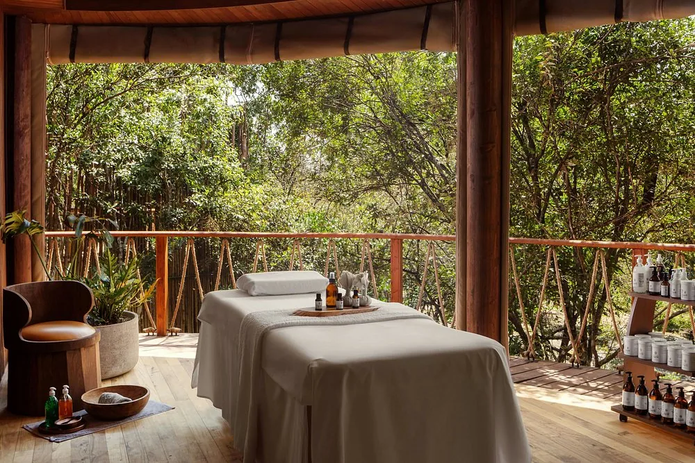 Lodge treatment room open to the trees